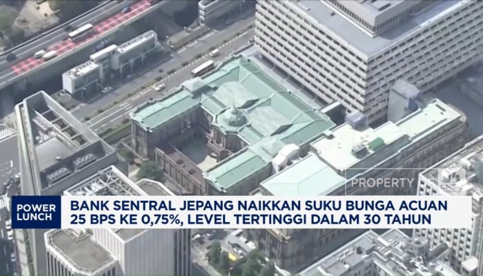 Suku Bunga BOJ Naik 25 Bps ke Level Tertinggi dalam 30 Tahun